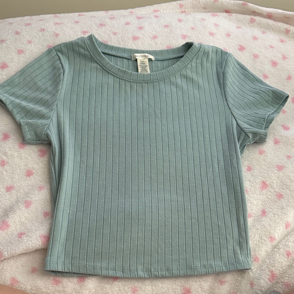 Bozzolo Ribbed Tee in Soft Blue